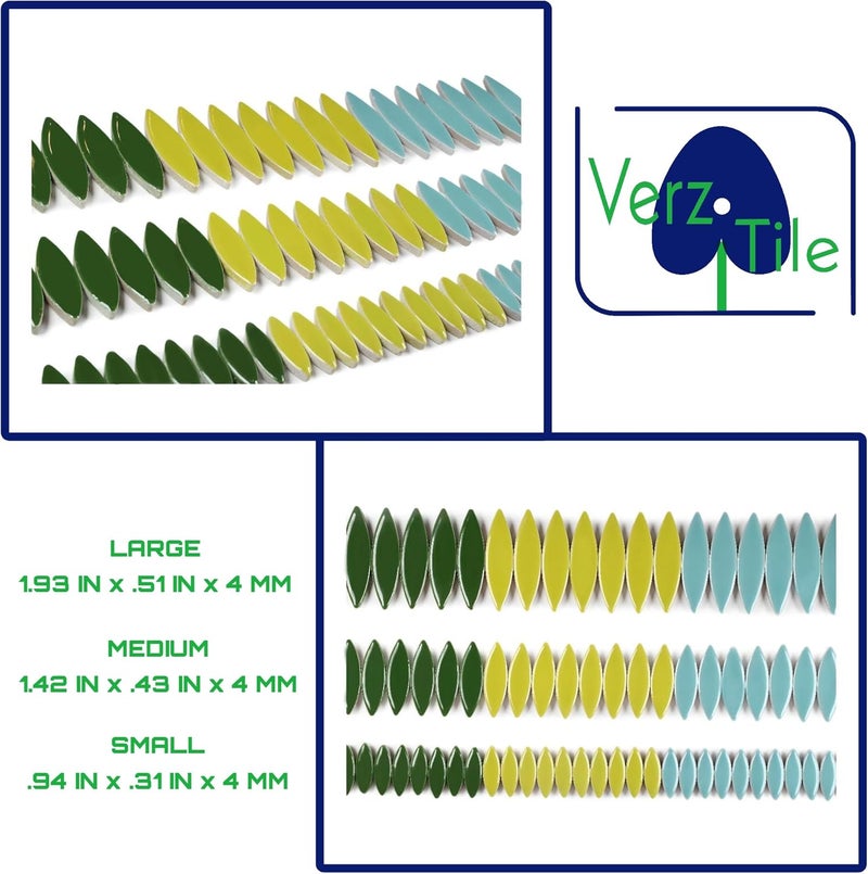Verz Tile VerzTile Mosaic Tiles for Crafts - Petal Shaped Ceramic Tile Craft Hobbies & Art Projects 39 Color Options Endless Creativity DIY Design (Light Green Mix) - Image 2